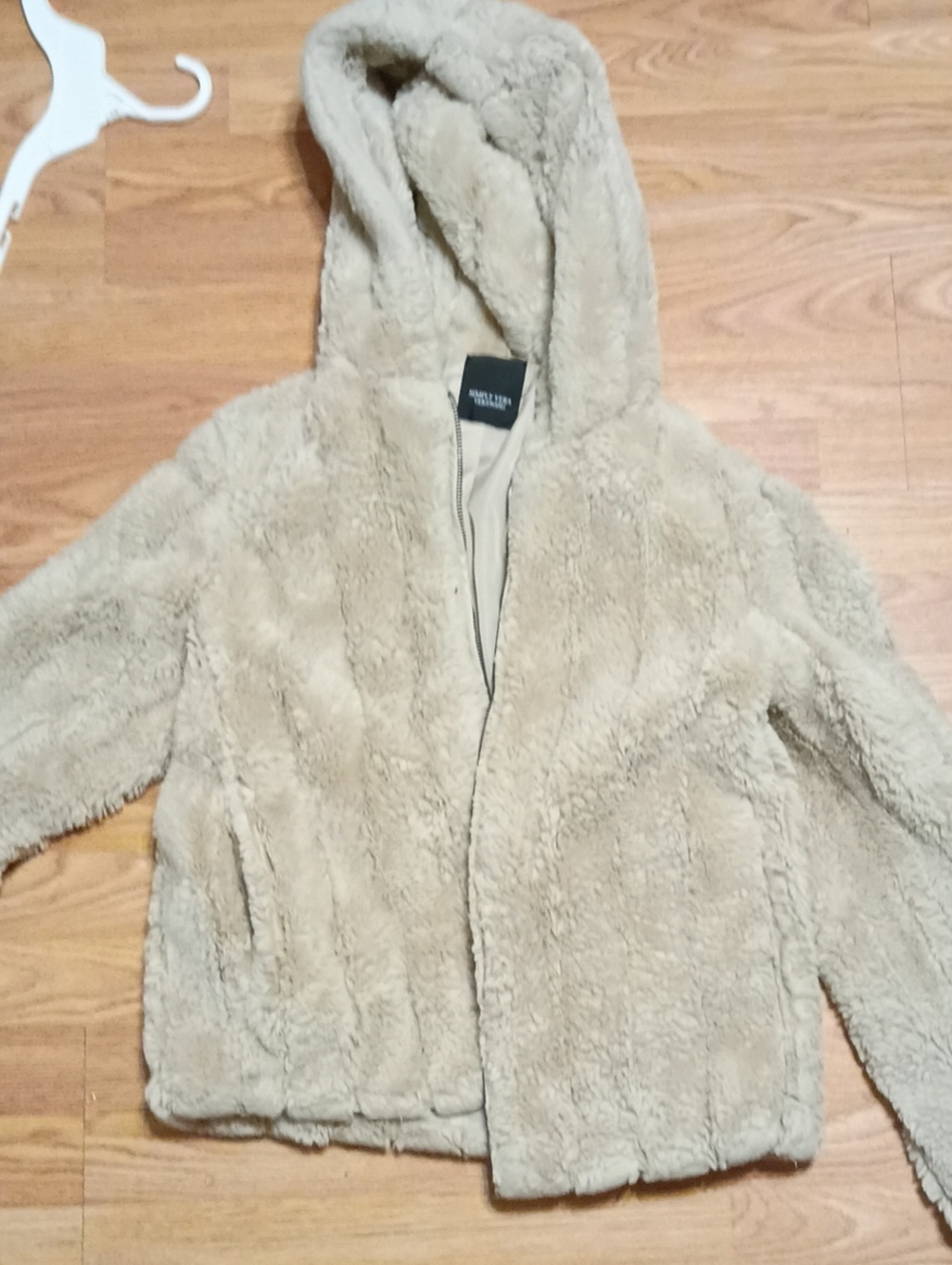 Ellen Tracy Hooded Plush Faux Fur Jacket in Light Taupe